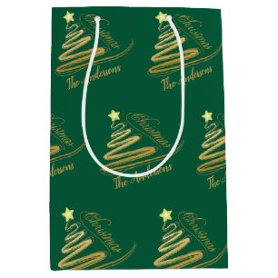 Sac Cadeau Moyen Élégant Emerald Green Gold Foil sapin de Noël