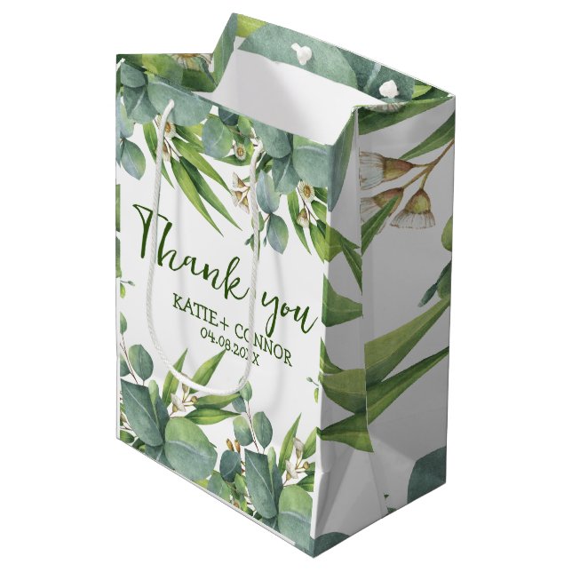 Sac Cadeau Moyen Elégant Eucalyptus verdure Favoriser le Merci (Devant Angle)