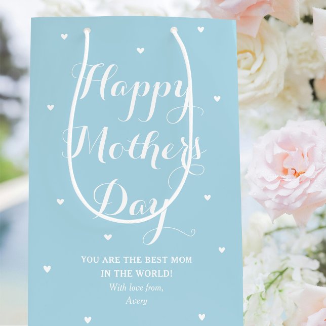 Sac Cadeau Moyen Elégant Fête des Mères Nom personnalisé Bleu (Créateur téléchargé)