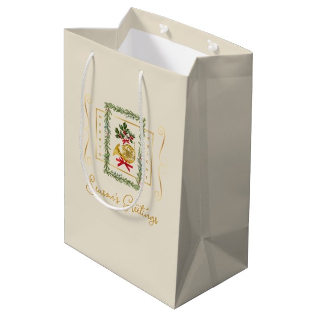 Sac Cadeau Moyen Elegant French Horn Christmas Irish Cream Gift Bag (Dos Angle)