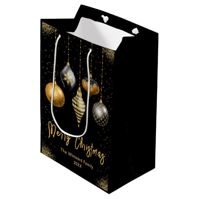 Sac Cadeau Moyen Elegant Gold and Black Ornament Christmas (Devant Angle)