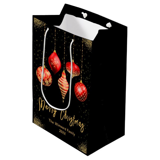 Sac Cadeau Moyen Elegant Gold and Red Ornament Christmas (Devant Angle)