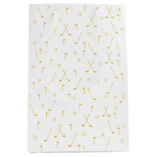 Sac Cadeau Moyen Elégant Gold Motif Golfer Blanc