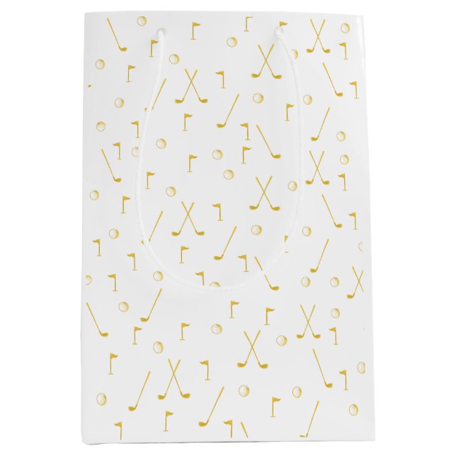 Sac Cadeau Moyen Elégant Gold Motif Golfer Blanc (Devant)