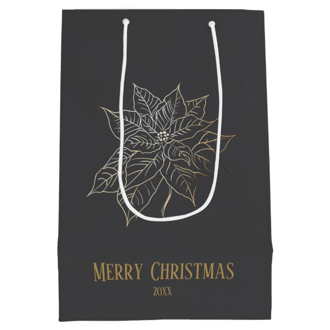 Sac Cadeau Moyen Elegant Gold Outline Poinsettia on Dark Background (Dos)