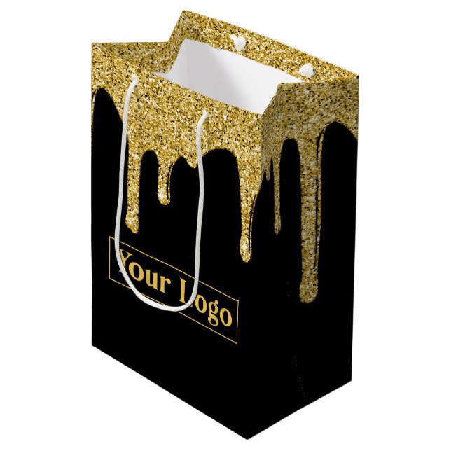 Sac Cadeau Moyen Élégant Gold Sparkle Parties scintillant Drives Bu (Devant Angle)