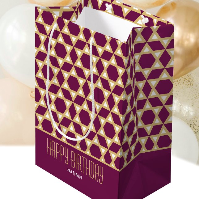 Sac Cadeau Moyen Élégant Joyeux Anniversaire Star Plum Motif Person (Créateur téléchargé)