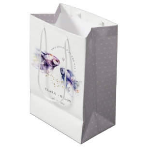 Sac Cadeau Moyen Elégant Lilac Aquarelle Mariage de poisson côtier