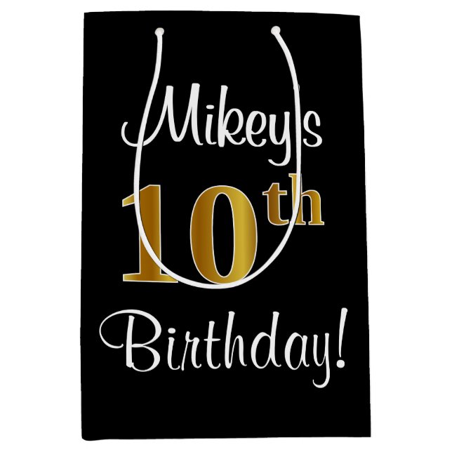 Sac Cadeau Moyen Elégant, Luxueux, Faux Gold Look 10e anniversaire (Devant)