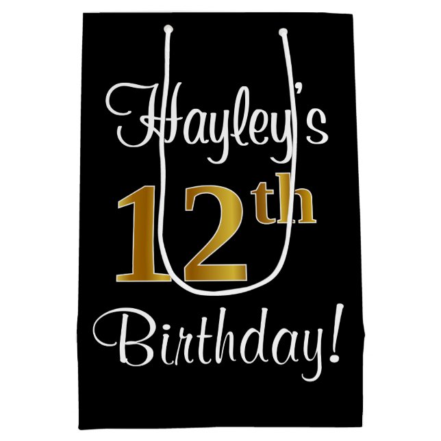 Sac Cadeau Moyen Elégant, Luxueux, Faux Gold Look 12e anniversaire (Dos)