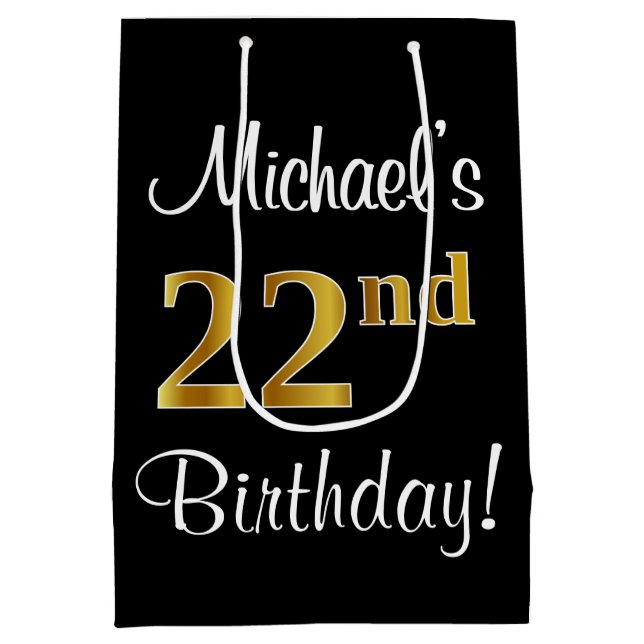 Sac Cadeau Moyen Elégant, Luxueux, Faux Gold Look 22e anniversaire (Dos)