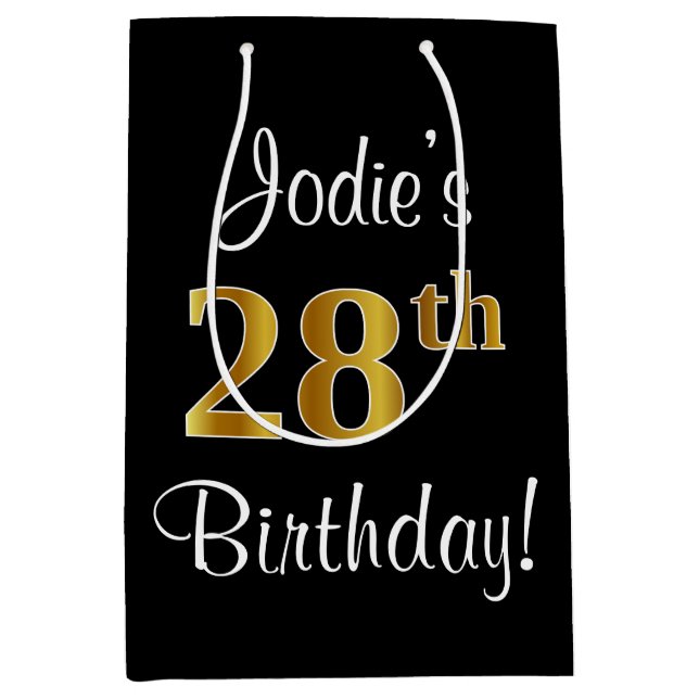 Sac Cadeau Moyen Elégant, Luxueux, Faux Gold Look 28e anniversaire (Devant)