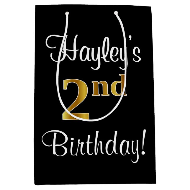 Sac Cadeau Moyen Elégant, Luxueux, Faux Gold Look 2e anniversaire (Devant)