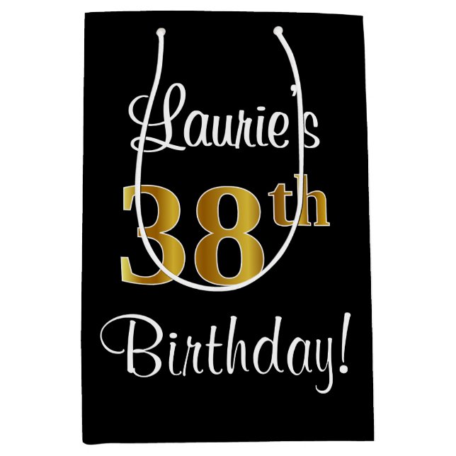 Sac Cadeau Moyen Elégant, Luxueux, Faux Gold Look 38e anniversaire (Devant)