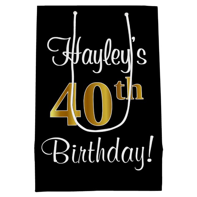 Sac Cadeau Moyen Elégant, Luxueux, Faux Gold Look 40e anniversaire (Dos)