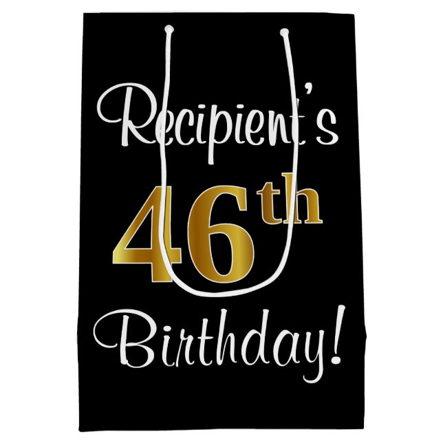 Sac Cadeau Moyen Elégant, Luxueux, Faux Gold Look 46e anniversaire (Dos)