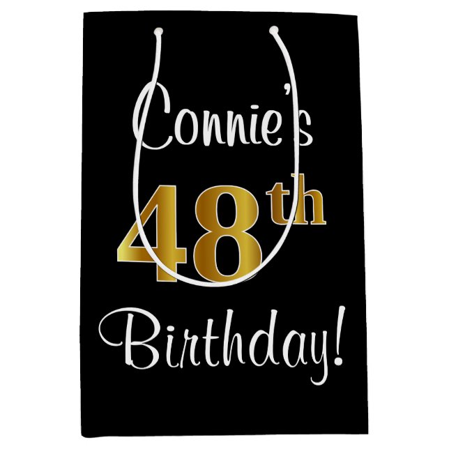 Sac Cadeau Moyen Elégant, Luxueux, Faux Gold Look 48e anniversaire (Devant)