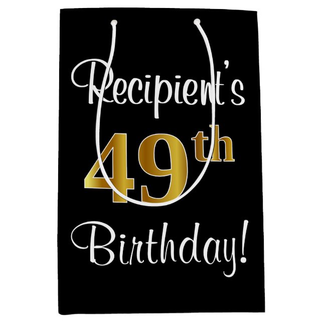 Sac Cadeau Moyen Elégant, Luxueux, Faux Gold Look 49e anniversaire (Devant)