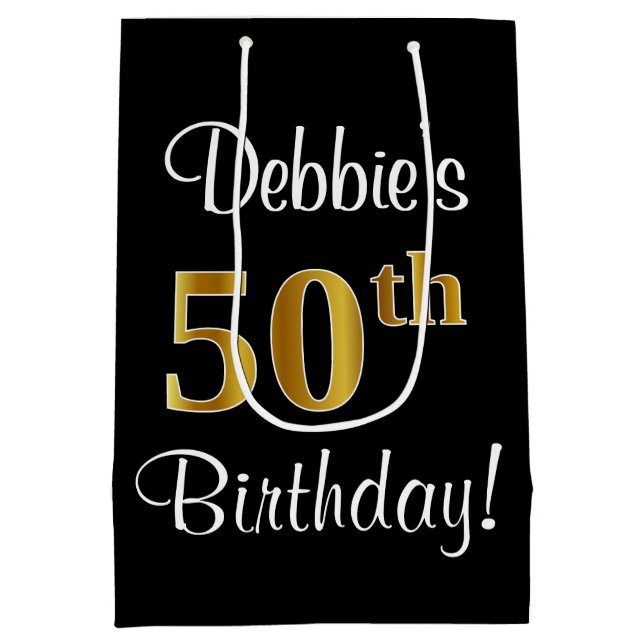 Sac Cadeau Moyen Elégant, Luxueux, Faux Gold Look 50e anniversaire (Dos)