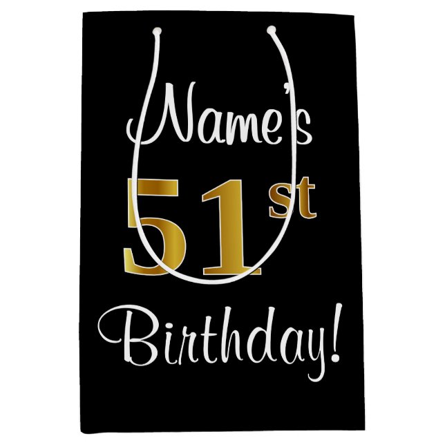 Sac Cadeau Moyen Elégant, Luxueux, Faux Gold Look 51e anniversaire (Devant)