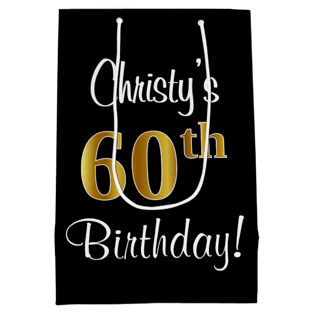 Sac Cadeau Moyen Elégant, Luxueux, Faux Gold Look 60e anniversaire (Dos)