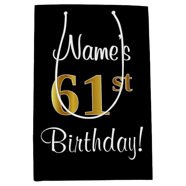 Sac Cadeau Moyen Elégant, Luxueux, Faux Gold Look 61e anniversaire (Devant)