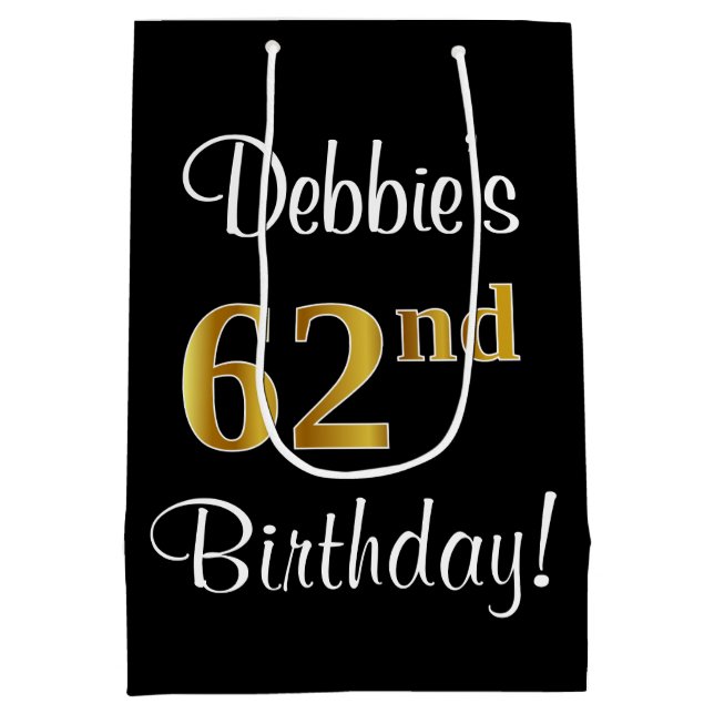 Sac Cadeau Moyen Elégant, Luxueux, Faux Gold Look 62e anniversaire (Dos)