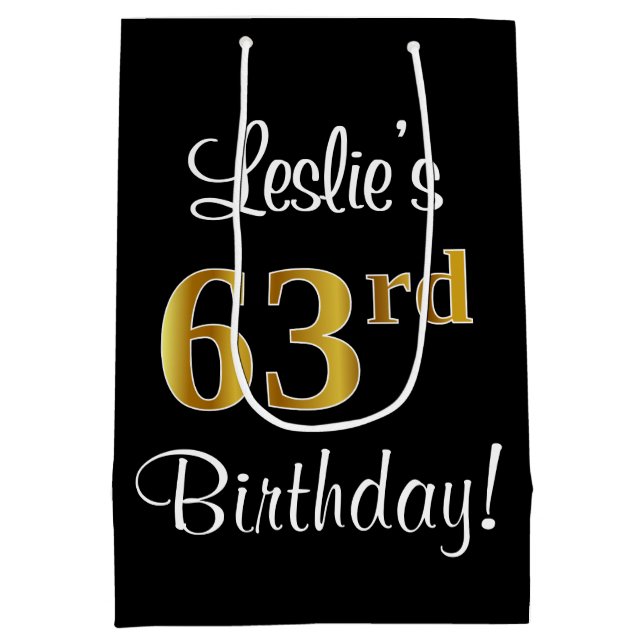 Sac Cadeau Moyen Elégant, Luxueux, Faux Gold Look 63ème anniversair (Dos)