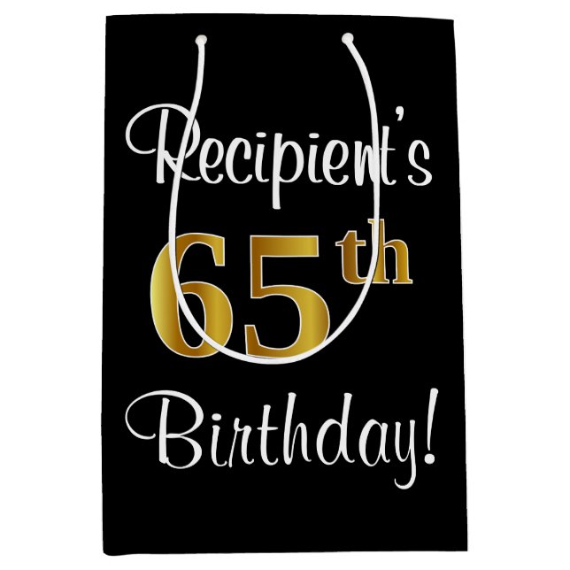 Sac Cadeau Moyen Elégant, luxueux, Faux Gold Look 65e anniversaire (Devant)