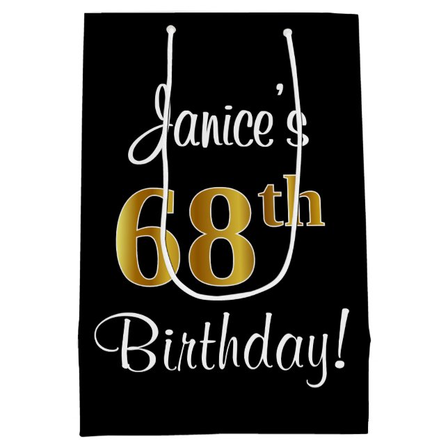 Sac Cadeau Moyen Elégant, Luxueux, Faux Gold Look 68e anniversaire (Dos)