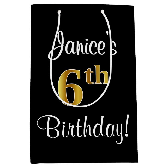 Sac Cadeau Moyen Elégant, Luxueux, Faux Gold Look 6e anniversaire (Devant)