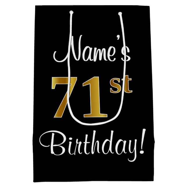Sac Cadeau Moyen Elégant, Luxueux, Faux Gold Look 71e anniversaire (Dos)