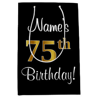 Sac Cadeau Moyen Elégant, Luxueux, Faux Gold Look 75e anniversaire