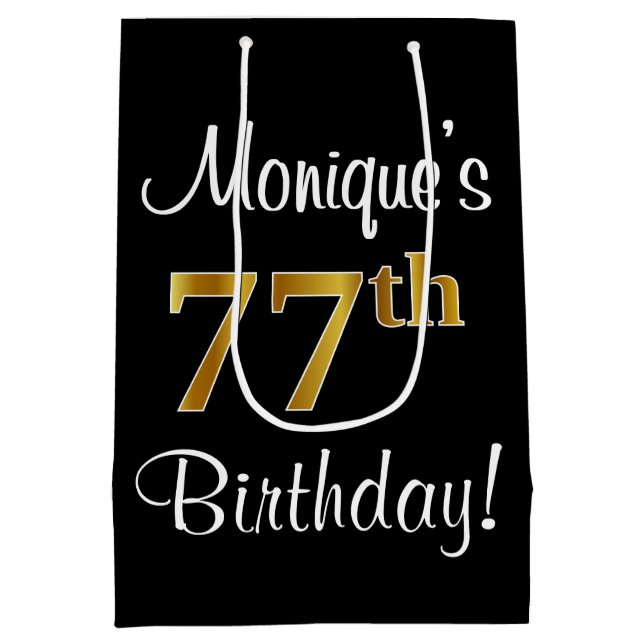 Sac Cadeau Moyen Elégant, Luxueux, Faux Gold Look 77e anniversaire (Dos)