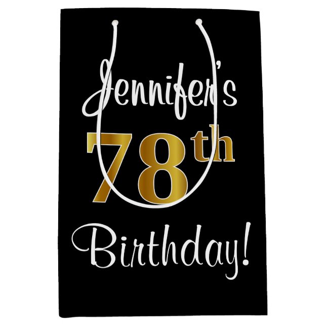 Sac Cadeau Moyen Elégant, Luxueux, Faux Gold Look 78e anniversaire (Devant)