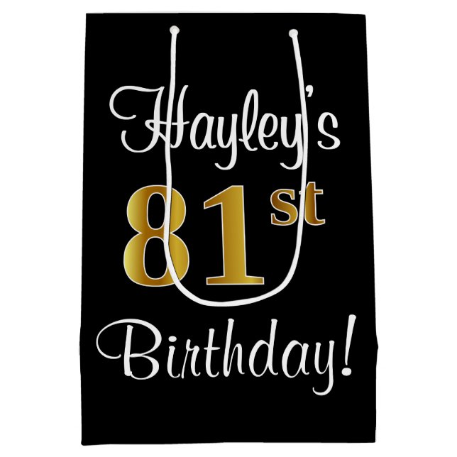 Sac Cadeau Moyen Elégant, Luxueux, Faux Gold Look 81e anniversaire (Dos)