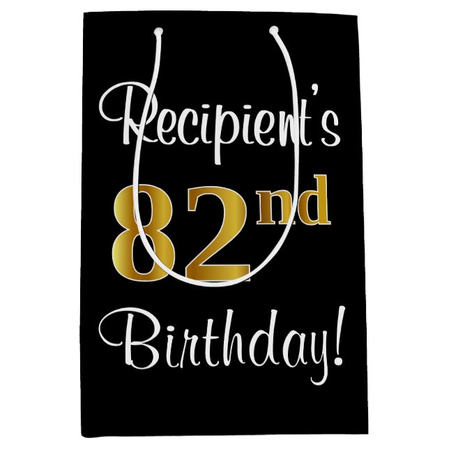 Sac Cadeau Moyen Elégant, Luxueux, Faux Gold Look 82e anniversaire (Devant)