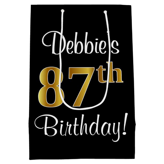 Sac Cadeau Moyen Elégant, Luxueux, Faux Gold Look 87e anniversaire (Dos)