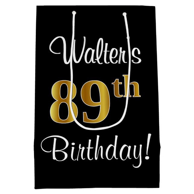 Sac Cadeau Moyen Elégant, Luxueux, Faux Gold Look 89e anniversaire (Dos)