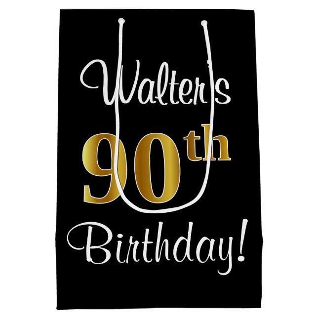 Sac Cadeau Moyen Elégant, luxueux, Faux Gold Look 90e anniversaire (Dos)