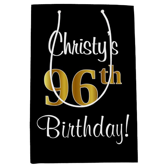 Sac Cadeau Moyen Elégant, Luxueux, Faux Gold Look 96e anniversaire (Devant)