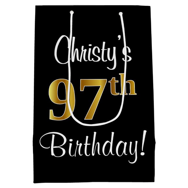 Sac Cadeau Moyen Elégant, Luxueux, Faux Gold Look 97e anniversaire (Dos)