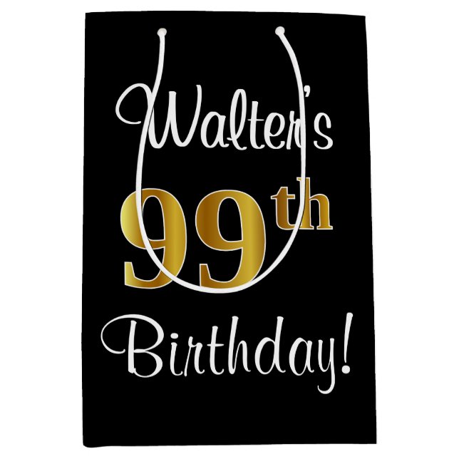 Sac Cadeau Moyen Elégant, Luxueux, Faux Gold Look 99e anniversaire (Devant)