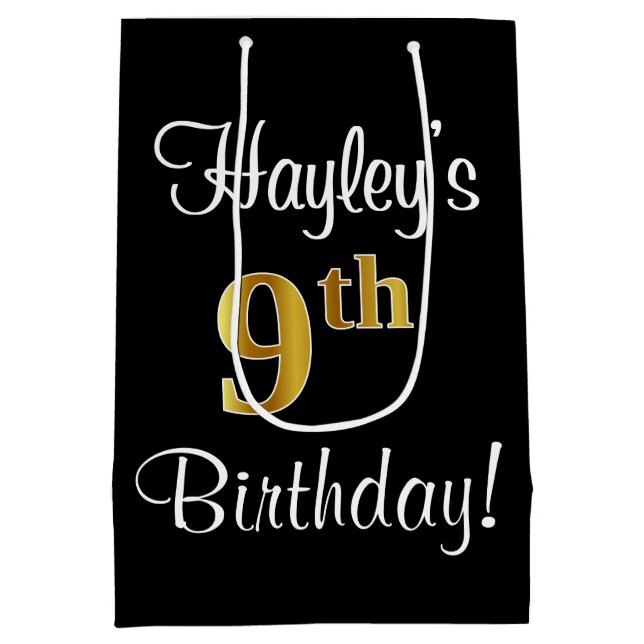 Sac Cadeau Moyen Elégant, Luxueux, Faux Gold Look 9e anniversaire (Dos)