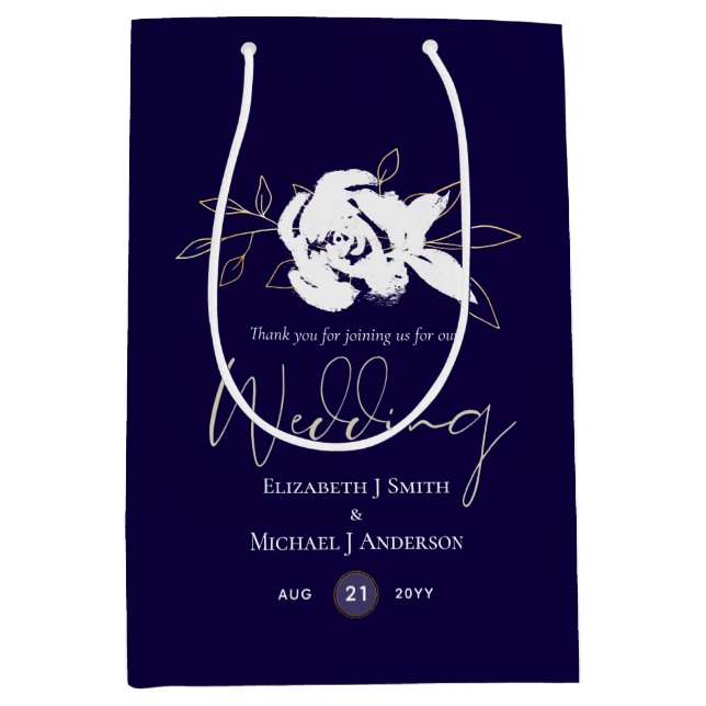 Sac Cadeau Moyen Élégant Mariage bleu bleu blanc or de la marine (Devant)