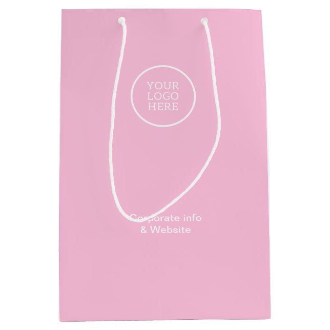 Sac Cadeau Moyen Élégant minimal Business Pink Logo Entreprise (Devant)