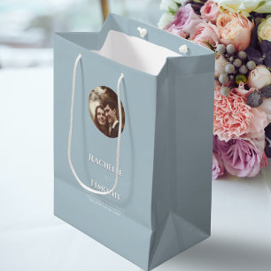 Sac Cadeau Moyen Elégant moderne gris personnalisé Mariage photo