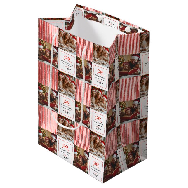 Sac Cadeau Moyen Elégant moderne traditionnel arc rouge photo Noël (Devant Angle)