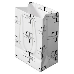Sac Cadeau Moyen Élégant Monogramme personnalisé Motif de nom perso