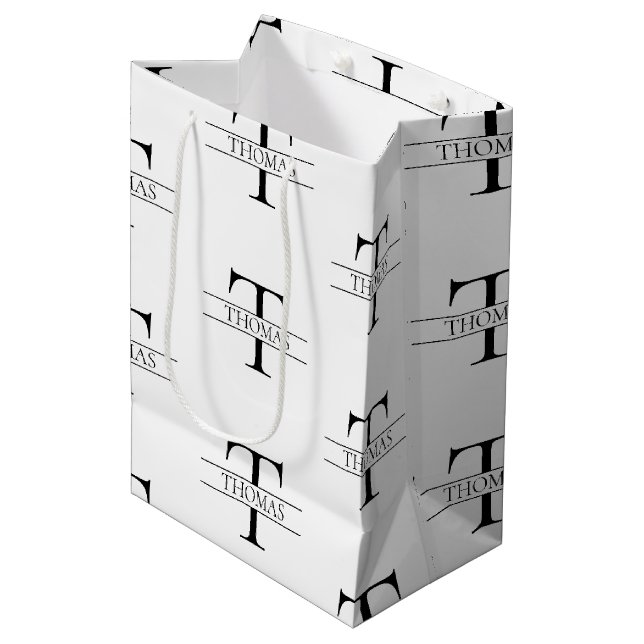 Sac Cadeau Moyen Élégant Monogramme personnalisé Motif de nom perso (Devant Angle)